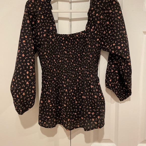 Madewell Georgette Lucie Bubble-Sleeve Smocked Top in Stem Scatter - Picture 3 of 6